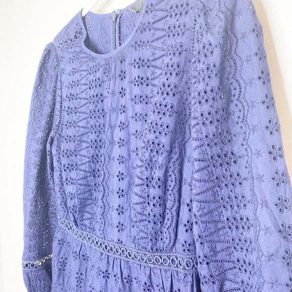 J crew Eyelet Flutter Hem Dress Navy Size 2 - Picture 4 of 11